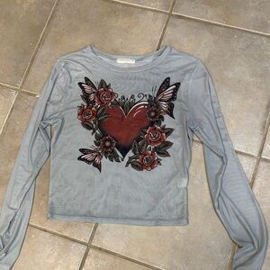 Sheer Heart Shirt with butterflies and flowers